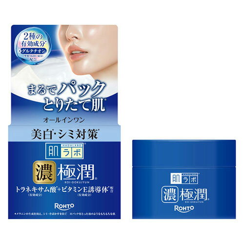 -------------------------------------------------------------- 画像はイメージです。 ※ PC環境により実際の色味や質感と異なって表示される場合がございます。 ※ 部品・パーツなどの一部の商品では本体の商品画像を使用しております。 ※ 製品の仕様・画像・パッケージは、メーカー側から予告なく変更される場合があります。 -------------------------------------------------------------- 濃厚使用感の美白オールインワン ●2つの有効成分「トラネキサム酸」「ビタミンE誘導体(※1)」と、うるおいを与える保湿成分「ヒアルロン酸(※2)」「グルタチオン(※3)」配合。●うるおいをカプセル(※4)で抱え、角層まで届けるコアリリース技術を搭載。●まるでパックとりたてのもちもち肌(※5)に導く高保湿の美白(※6)オールインワンゲル。※1…酢酸DL-α-トコフェロール※2…ヒアルロン酸Na-2、加水分解ヒアルロン酸(ナノ化ヒアルロン酸)、アセチル化ヒアルロン酸ナトリウム(スーパーヒアルロン酸)※3…整肌うるおい成分※4…ヒアルロン酸Na-2、ナノ化ヒアルロン酸、スーパーヒアルロン酸、グルタチオン※5…パックをとった後のようなもちもちな肌※6…メラニンの生成を抑え、シミ・そばかすを防ぐ■表示成分/全成分有効成分…トラネキサム酸、酢酸DL-α-トコフェロール(ビタミンE誘導体)その他の成分…グルタチオン、ヒアルロン酸Na-2、加水分解ヒアルロン酸(ナノ化ヒアルロン酸)、アセチル化ヒアルロン酸ナトリウム(スーパーヒアルロン酸)、ビタミンCリン酸Mg(ビタミンC誘導体)、濃グリセリン、ジグリセリン、DPG、1,2-ペンタンジオール、POE(17)POP(17)ブチルエーテル、BG、シクロヘキサンジカルボン酸ビスエトキシジグリコール、コハク酸ジエトキシエチル、シュガースクワラン、2-メタクリロイルオキシエチルホスホリルコリン・メタクリル酸ブチル共重合体液、ベヘニルアルコール、ジリノール酸ジ(フィトステリル/イソステアリル/セチル/ステアリル/ベヘニル)、キサンタンガム、カルボキシビニルポリマー、イソステアリン酸POE(20)ソルビタン、親油型ステアリン酸グリセリル、エデト酸塩、TEA、フェノキシエタノール、安息香酸塩、メドウフォーム油、水添大豆リン脂質、リン酸1Na、コレステロール、リン酸2Na、パルミチン酸、ラウリルジメチルアミノ酢酸ベタイン■使用方法手のひらに適量をとり、お肌にやさしくのばしてください。クリームやパック効果も感じていただけるよう製剤を濃厚なものに設計しております。そのため、メイクをする際は、ティッシュで押さえる、又は時間をおいてからメイクするのをおすすめします。【使用上の注意】傷、はれもの、湿疹等、異常のある部位には使用しないこと。肌に異常が生じていないかよく注意して使用すること。使用中、又は使用後日光にあたって、赤み、はれ、かゆみ、刺激、色抜け(白斑等)や黒ずみ等の異常が現れた時は、使用を中止し、皮フ科専門医等へ相談すること。そのまま使用を続けると症状が悪化することがある。目に入らないように注意し、入った時はすぐに水又はぬるま湯で洗い流すこと。なお、異常が残る場合は、眼科医に相談すること。使用後は必ずキャップをしめて、なるべく早く使用すること。高温又は低温の場所、直射日光を避け保管すること。乳幼児の手の届かないところに保管すること。衣服等につかないよう注意すること。(材質によっては落ちにくいことがある)■原産国非公開 【発売元、製造元、輸入元又は販売元】ロート製薬 商品区分：医薬部外品広告文責：ナチュラルウェブ株式会社TEL：03-6423-0750※パッケージ・内容等予告なく変更する場合がございます。 【メーカー・ブランド】 ROHTO / ろーとせいやく 【#194】　