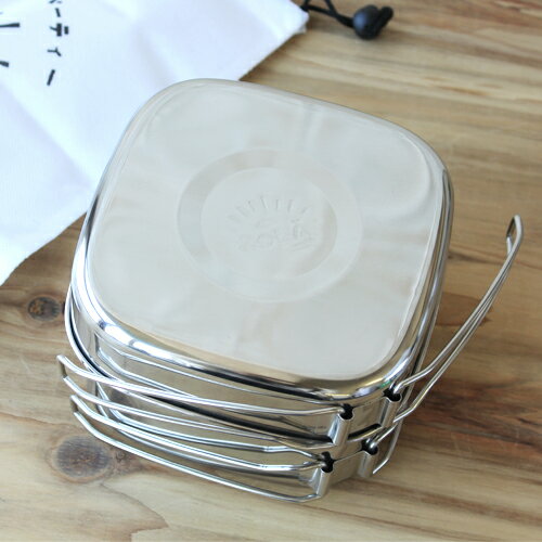 SOLA 角型キャンピング鍋6点セット PP-04 キャンプ アウトドア 携帯袋付き 重ね コンパクト 収納 軽量 軽い