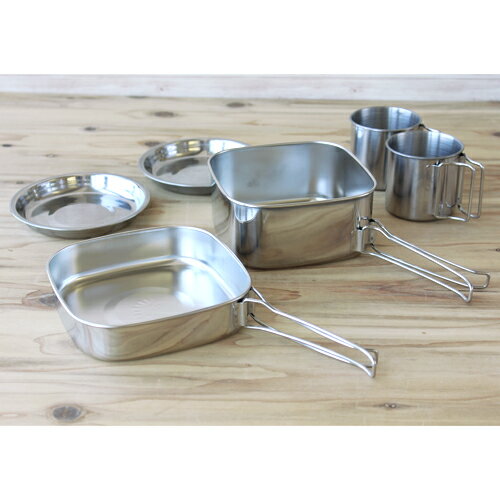 SOLA 角型キャンピング鍋6点セット PP-04 キャンプ アウトドア 携帯袋付き 重ね コンパクト 収納 軽量 軽い