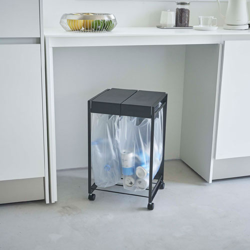 山崎実業 蓋付き目隠し分別ダストワゴン タワー tower 2分別 ブラック 5976 [3]