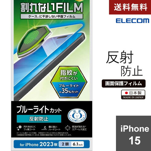 ポスト投函 iPhone 15 フィルム アンチグレア ブルーライトカット 抗菌 ハードコート 指紋防止 反射防止 マット 気泡防止