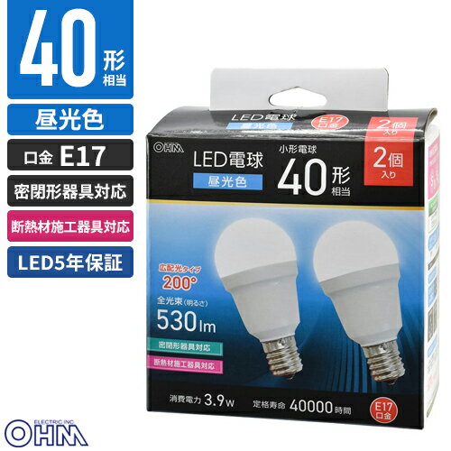 Other - オーム電機 LED電球小形 E17 40形相当 昼光色 2個入 LDA4D-G-E17 IS53 2P