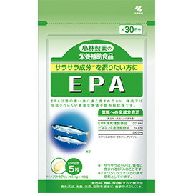 【商品特徴】 ●EPA※は背の青い魚に多く含まれており、体内では合成されにくい貴重な多価不飽和脂肪酸です。 ※イワシ・カツオなどの魚を原料としています ●着色料、香料、保存料すべて無添加 【全配合成分表示：1粒あたり】 EPA含有精製魚油・・・237.6mg、ビタミンE含有植物油・・・12.4mg 合　計・・・250.0mg カプセル被包材：ゼラチン、グリセリン 【栄養成分及びその含有量（1粒あたり）】 エネルギー・・・2.8kcal、たんぱく質・・・0.12g、脂質・・・0.25g、糖質・・・0.019g、食物繊維 0g、ナトリウム・・・0.007〜0.28mg、ビタミンE・・・0.3〜1.7mg、EPA・・・57mg、DHA・・・25mg 【原材料名】 EPA含有精製魚油、ゼラチン、グリセリン、ビタミンE 【お召し上がり方】 ●1日の摂取目安量：5粒 栄養補助食品として1日5粒を目安に、かまずに水またはお湯とともにお召し上がりください。 短期間に大量に摂ることは避けてください。 【使用上の注意】 ・乳幼児・小児の手の届かないところに置いてください。 ・薬を服用中、通院中又は妊娠・授乳中の方は医師にご相談ください。 ・食品アレルギーの方は全成分表示をご確認の上、お召し上がりください。 ・体質体調により、まれに体に合わない場合（発疹、胃部不快感など）があります。その際はご使用を中止ください。 ・カプセル同士がくっつく場合や、天然由来の原料を使用のため色等が変化することがありますが、品質に問題はありません。 分類：栄養補助食品 製造：日本 販売元：小林製薬株式会社 〒541-0045 大阪市中央区道修町4丁目4番10号 KDX 小林道修町ビル お客様相談室 電話：06-6203-3625 受付　9：00〜17：00（土、日、祝日を除く） 広告文責：有限会社シンエイ 電話：077-544-5855　