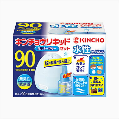 【商品特徴】 ●安定した殺虫効果 揮散性の高いピレスロイド（メトフルトリン）の配合で安定した殺虫効果が得られます。 リビングやダイニングなど12畳までの広いお部屋で使用できます。 ●火気に安全 水性処方だから、人にやさしく、火気にも安全です。 【効能】 蚊成虫の駆除及び屋内への侵入阻止 ※パッケージデザイン等が予告なく変更される場合もあります。 ※商品廃番・メーカー欠品など諸事情によりお届けできない場合がございます。 販売元：大日本除虫菊株式会社 〒550-0001 大阪市西区土佐堀1-4-11 商品に関するお問い合わせ先 電話：06-6441-1105 受付時間／平日9:00〜17:00 （土日祝除く） 広告文責：有限会社シンエイ 電話：077-545-7302