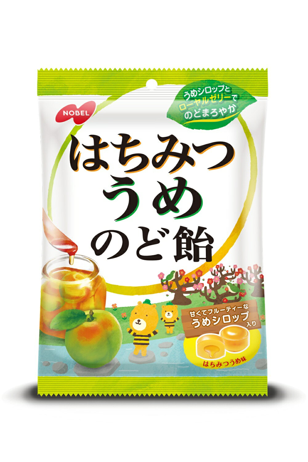 製品の特徴 ●はちきんシリーズならではのナチュラルな世界観で、はちみつうめの爽やかな味が感じられます！ ●やさしくてさわやかな青梅の味わいに癒やされます ※パッケージデザイン等が予告なく変更される場合もあります。 ※商品廃番・メーカー欠品など諸事情によりお届けできない場合がございます。 販売元：ノーベル製菓株式会社 住所：〒544-0004大阪市生野区巽北4丁目10番2号 商品に関するお問い合わせ先 電話：0120-47-0141 受付時間／平日9:00〜17:00（土日祝除く） 広告文責：有限会社シンエイ 電話：077-545-7302