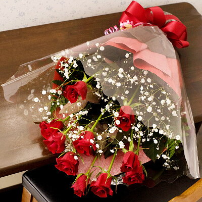 バラの花束ギフト 誕生日 フラワーギフト LOVE ROSE 赤バラとかすみ草の花束 クリスマス バレンタインにも！