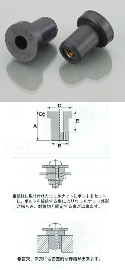 K-CON キタココンビニパーツ ウェルナット C-550L M5 P0.8用 A：17.0mm B：φ9.5 C：φ14.0 D：4.0mm E：11.8mm