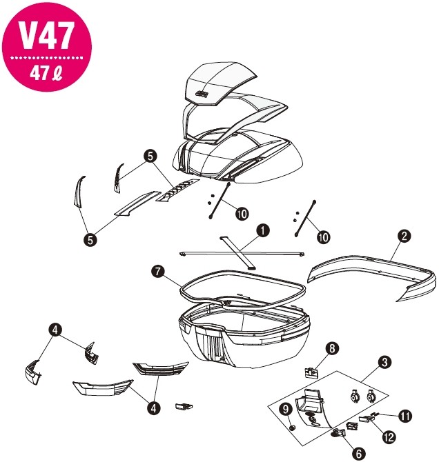 GIVI ジビ 【補修部品】リヤベンド [Z4701A900R] V47 その他パニアケースオプショ...