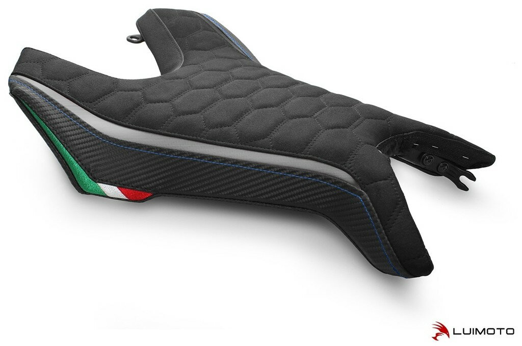 LUIMOTO ルイモト フロント シートカバー BRUTALE 800 MV AGUSTA アグスタ シート関連 外装 カラー：スウェード ブラック／アルミニウム シルバー／CF ブラック／ブルーステッチ