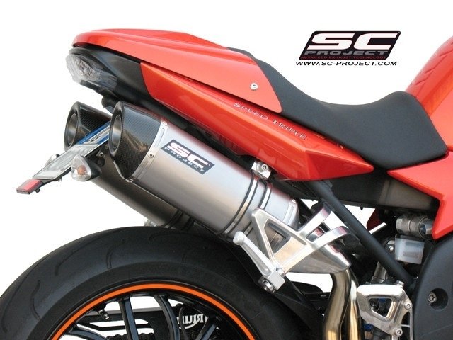 SC-PROJECT SCプロジェクト オーバル スリップオンサイレンサー SPEED TRIPLE TRIUMPH トライアンフ スリップオンマフラー マフラー サイレンサータイプ：チタンサイレンサー (カーボン製テイルエンドカバー付き)