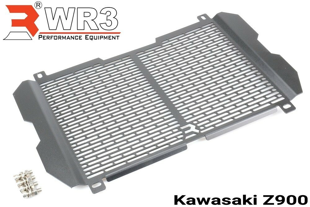 ■商品概要材質：5052-H32アルミブラックパウダーコーティング■詳細説明WR3のラジエターカバーは、ラジエターに飛び散る道路上の砂利からラジエターを保護する役割を果たします。アルミニウム5052-H32を使用し、熱処理を施すことで強度と耐食性を高め、ラジエターからの熱の吸収と放熱を促進します。このラジエターカバーは、飛び石などからラジエターを保護するように設計されており、精密なCNCカッティングによって加工されているため、ラジエターに入る空気を最大限にし、車両のエンジンを冷やすことができます。- 防錆性、高品質- 無加工で取付可- パウダーコーティング■注意点※取り扱い説明書が付属する場合は外国語となります。※メーカー都合により商品の仕様変更がある場合がございます。ご了承ください。　※画像はイメージです。■適合車種Z900&ensp;Z900