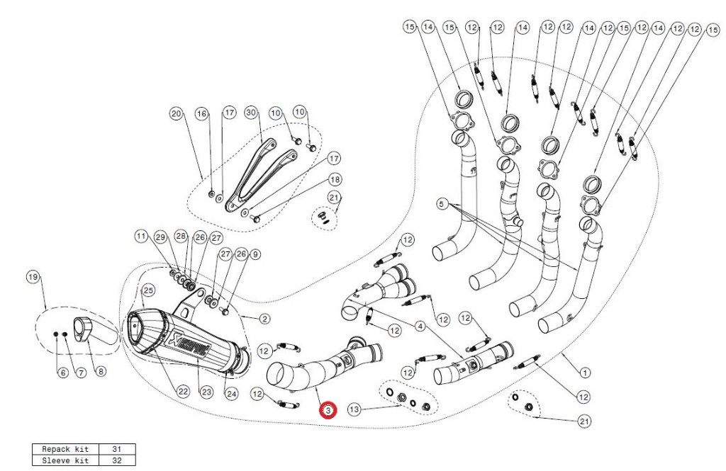 AKRAPOVIC アクラポビッチ 【リペアパーツ】L-B10R3 link pipe SS S1000R S1000RR BMW エキゾーストパイプ マフラー