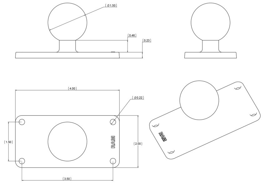 RAM MOUNTS ラムマウント スクエアベース 4穴 P1.5x3.5inch その他各種電子機器マウント・オプション・補修部品 電子機器類 2