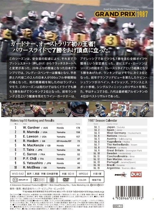 ウィック・ビジュアル・ビューロウ GRAND PRIX 1987 総集編【新価格版】 DVD・ブルーレイ DVD・書籍・カタログ 2