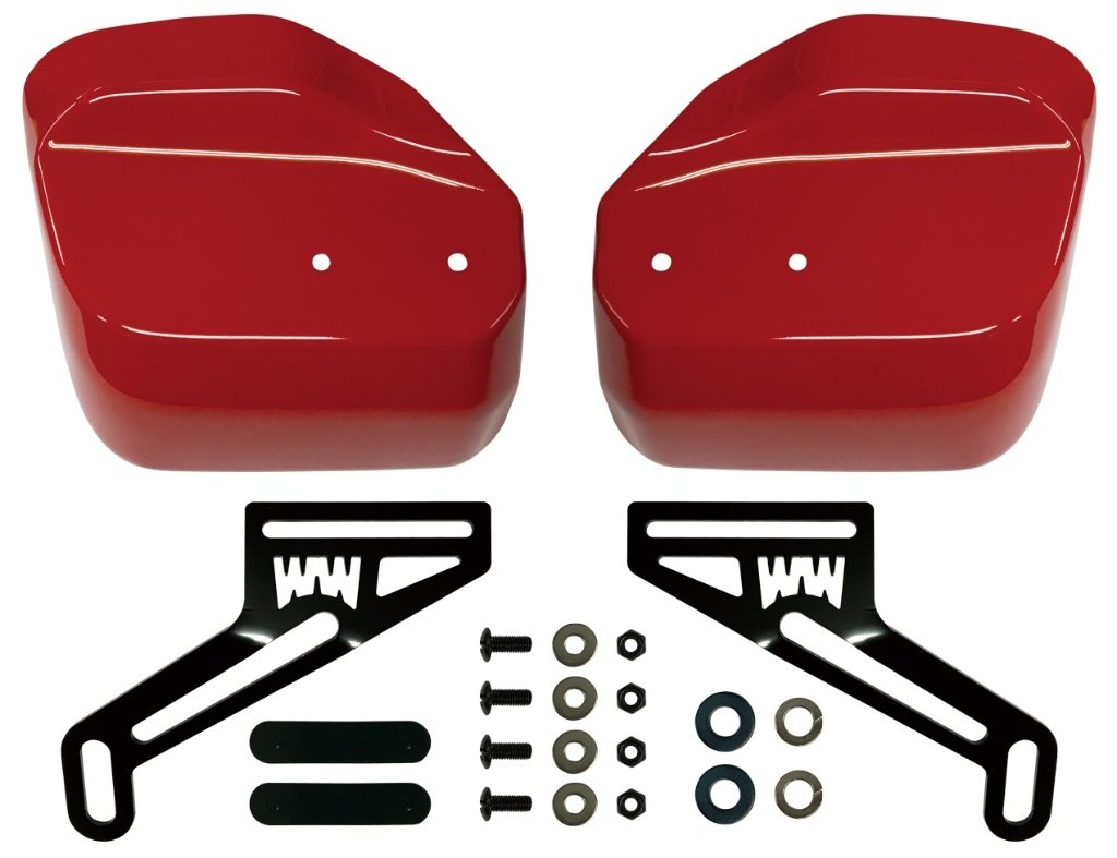 ■納期状況をご確認くださいカラー：グローイングレッドはこちらカラー：マットフレスコブラウンはこちらカラー：パールオーガニックグリーンはこちらカラー：マットアーマードシルバーメタリックはこちらカラー：ターメリックイエローはこちら■注意■この商品は下記となります。必ずご確認ください。他の選択肢はこちらカラー：パールオーガニックグリーンはこちらカラー：マットアーマードシルバーメタリックはこちら※リンク先に商品がない場合、すでに完売している商品となります。予めご了承ください。■商品概要【素材】ナックルガード本体／アクリルステー／スチール黒塗装仕上げ(カチオン塗装)【作業時間】0.5h【サイズスペック】縦：190mm横：170mm-220mm【付属品】・スクリーン本体・取り付けボルト一式・説明書【Category】ウインドスクリーン■詳細説明防風・防寒・疲労軽減等々...大きな役割を果たしてくれるのがナックルガード。アドベンチャー感あふれるハンターカブを所有している方は、長距離のツーリングに行く方は多いのではないでしょうか...？！上下に大きなサイズ感は抜群の風防効果を発揮してくれるため、疲労軽減にも繋がります。冬場は防寒の役割をも果たしてくれるので、ロングツーリングをされる方には必須のアイテムです。一から開発した専用ステーは軽量化を実現。より使用感も向上しました。ハンターカブ新色「ターメリックイエロー」が追加！■こだわりの専用ステー取り付け箇所はナックル本体へのセットとミラー基部だけというシンプルな造り。ミラー基部は長穴仕様になっているので、多少の微調整も可能です。汎用品程のフレキシブルさはありませんが、ナックル側に取り付けたステーの位置も左右に動かせるので取り付け時の微調整も可能です。■ナックルガードの課題「振動」の軽減ハンドルにクランプさせるナックルガードの形状の特性として、「振動が伝わりやすく、ガタつきを感じやすい」といったデメリットがあります。専用ステーは厚みのある一枚板で作られているため、金属疲労を起こしにくく、丈夫な造りになっております。厚みのあるステーの形状なので、余計な振動も軽減されます。■「WW」の型抜きロゴべたっとした一枚の板のステーでは見た目もいまいちな上、重さによる余計な負荷もかかってしまいます。ステーの強度を保ちつつ軽量化を図るため、型抜きのデザインを採用しました。黒のカチオン塗装仕上げなので、車体との一体感も抜群です。■雨にも強いスクリーン形状防水のグローブをつけていても、縫い目やグローブの淵から多少の雨が侵入してしまう事もありますよね。しかし、手が濡れた状態で風があたると表面に付いた水が冷えて手元の温度を下げてしまいます。そこで出来る限り手元が濡れないように、上下に大きさを広げるだけでなく「くの字」形状を採用。雨が手にかからないような設計にしました。手の甲だけでなく腕から肩にかけての風当たりも大きく軽減する為、疲労を軽減する効果もあります。■車両との抜群の一体感「見た目の印象が変わってしまうからナックルガードは付けない」そんな方も居ると思います。純正色塗装を施したナックルガードは車両のイメージを損なわず、あなたの車両にマッチしてくれる筈です！大きく四角い形状も、アドベンチャー感あふれるハンターカブにぴったり。32L塗装リアボックスとの同時取り付けもおすすめです。■一点一点手作業で塗装しますバイクは塗装する面積が狭い為、塗装と乾燥を3度繰り返す3コート塗装や4度繰り返す4コート塗装が採用されており、調色も困難を極めます。経験豊富な職人が作業にあたっても困難で時間がかかる作業ですが、一点一点手作業で仕上げております。その為、お手元に届くまでお日にちを頂いておりますが、愛車とほぼ同じカラーに塗装された一体感にご満足頂ける筈です。【純正色塗装5つのカラーバリエーション】CT125ハンターカブのカラーバリエーションは全部で5色。新色で登場した「ターメリックイエロー」にも勿論対応！マットフレスコブラウン・グローイングレッド・パールオーガニックグリーン・マットアーマードシルバーメタリック・ターメリックイエローはそれぞれ表面の質感も違います。質感も車両と同じ仕上りにしている為、違和感なく取り付けができます。ナックルガードを避けてきた方にこそ、試して頂きたい製品です。マットフレスコブラウン／グローイングレッド／パールオーガニックグリーン／マットアーマードシルバーメタリック／ターメリックイエロー[全5色]■注意点※ご自身でお取り付けを行った場合は如何なる場合もメーカー補償の対象外となります。恐れ入りますがご理解いただけますと幸いです。※画像には他の商品・カラーが含まれている場合があります。※メーカー都合により商品の仕様変更がある場合がございます。ご了承ください。　※受注生産品です。■適合車種CT125ハンターカブ&ensp;CT125ハンターカブ 年式: 20-23&ensp;&ensp;備考: 2BJ-JA55／8BJ-JA65