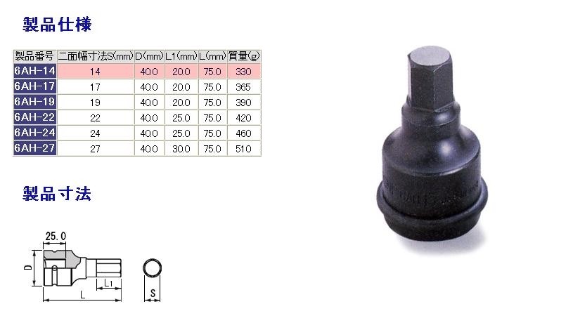 TONE トネ インパクト用ヘキサゴンソケット／19.0mm インパクトレンチ用ソケット類 ソケット ハンドツール