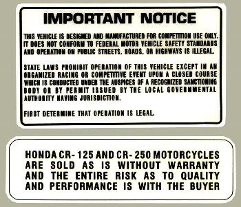 HollyEquip ۡ꡼å 1976-78 Honda CR125 1976-77 CR250 Elsinore Warningǥ