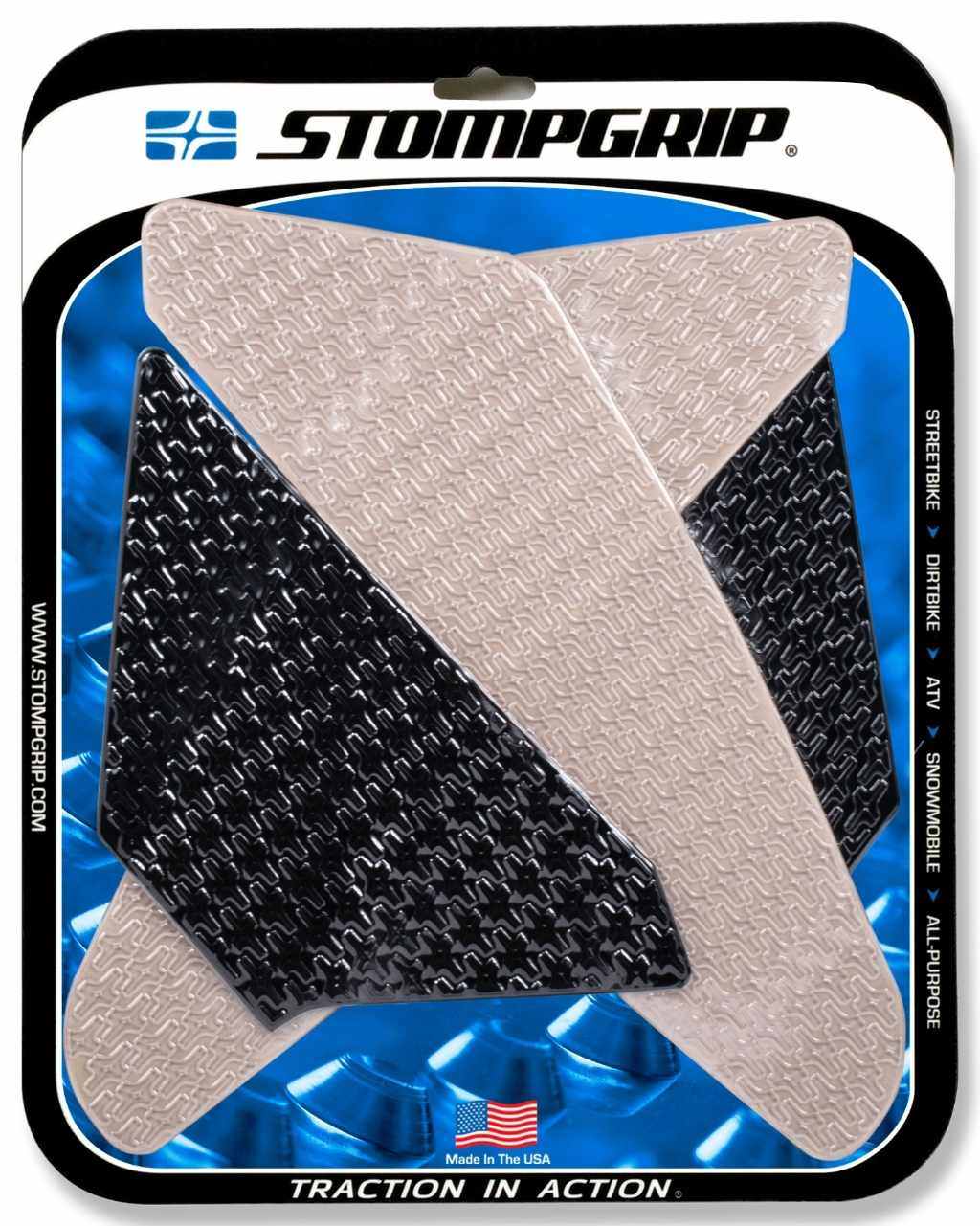 ■詳細説明STOMP GRIPは世界各国のトップレーサー、トップスタントライダーに愛用されています。日本のサーキット、ストリートでも大好評。STOMP GRIPの愛用者は世界中で激増中です。【ストンプグリップの貼り方】1.貼付面の清掃を行ってください。(クリアをご使用の場合、汚れや水垢をコンパウンド等できれいに落としてから作業を行ってください)2.貼付面の脱脂を行ってください。3.位置決めを行います。4.空気が入らない様に端から貼ってください。裏紙は貼りながら剥がしてください。(端から時間をかけて、少しずつ確実にゆっくり貼ってください)ストンプグリップの粘着力が安定するまでには24時間が必要です。完全接着には72時間が必要です。完全接着前にご使用された場合、剥がれてしまったり、ずれてしまったりする場合があります。※フレーム面に貼付するストンプグリップは特にご注意ください。■注意点※必ず車両の年式を確認してください。※ストンプグリップの接着剤はとても強力です。・フレーム面に貼付する際は特にご注意ください。・無理に剥がした場合、塗装が痛んだり剥がれたりする恐れがあります。剥がす際は、ヒートガンなどで暖めて、粘着力を低下させてから剥がしてください。※画像には他のカラー、商品が含まれている場合があります。※メーカー都合により商品の仕様変更がある場合がございます。ご了承ください。■適合車種CBR1000RR&ensp;CBR1000RR 年式: 17-19