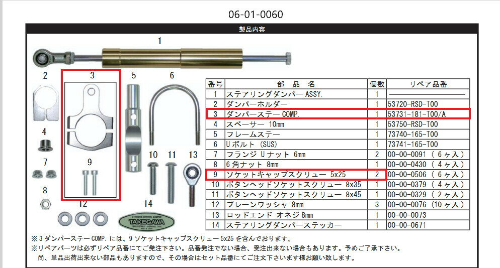 SP武川 SPタケガワ 【補修部品】ダンパーステーCOMP. ステアリングダンパーブラケット ハンドル周辺パ..