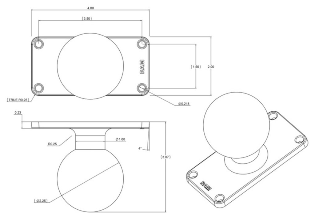 RAM MOUNTS ラムマウント スクエアベース 4穴P1.5x3.5inch その他各種電子機器マウント・オプション・補修部品 電子機器類 2