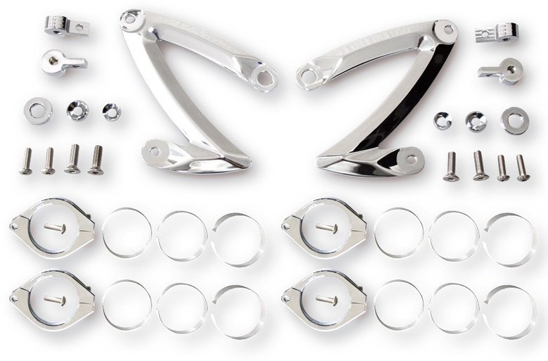 ■商品概要【メーカー品番】220-681947-49-50-52-54 mm■詳細説明HIGHSIDER CNC aluminium lamp holder set Z-STYLE for 47-54mmdiameter， chromeThe chrome-plated CNC-milled aluminium lamp holder set contains4clamps， 2 holders with screws， washers and reducing strips．Thebrackets are attached to the clamps in such a way that they canbeadjusted to the width of the headlamp．The clamp 207-419 has an inside diameter of 54 mm．With the 2 insert strips provided， it can be reduced to thediameterof 47， 49， 50 or 52 mm．Precisely matched the extensive accessories from HIGHSIDERisperfectly tailored to your motorcycle． With a maximum ofqualityand functionality you can easily design your bike accordingto yourwishes．Scope of supply: 1 piece consisting of s． Description above．■注意点※輸入品のため、説明書が付属する場合、外国語の説明書となります。※メーカー都合により商品の仕様変更がある場合がございます。ご了承ください。　※画像はイメージです。