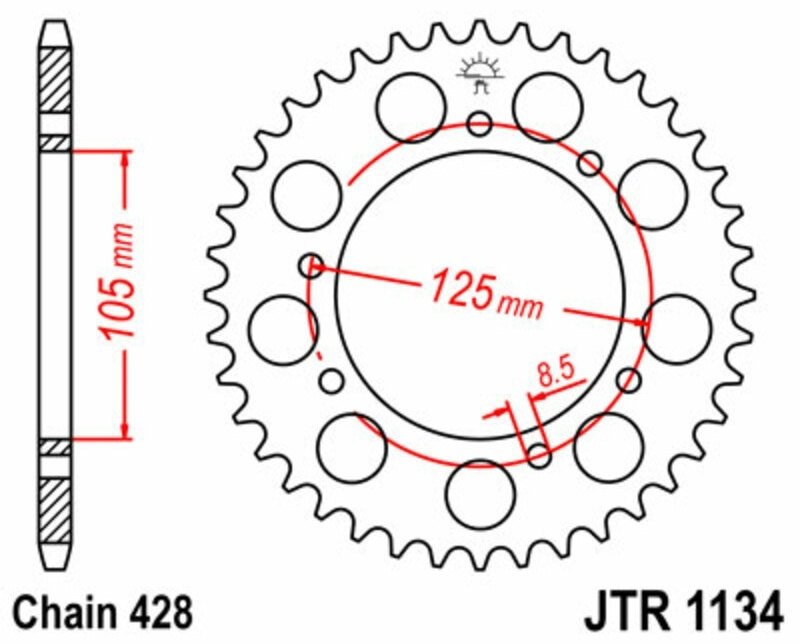 JT SPROCKETS JTスプロケット スチール製リアスプロケット スタンダード 1134 - 428 125 Cross City Senda DRD SM X3M Enduro XT125 R DERBI デルビ MALAGUTI マラグーティ YAMAHA ヤマハ ドリブンスプロケット・リアスプロケット 駆動系