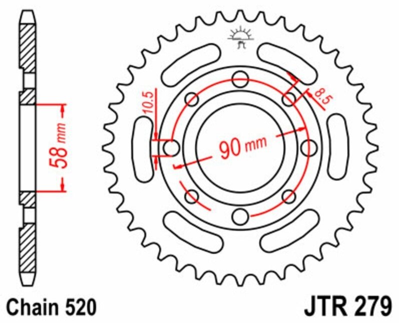 Sprockets - JT SPROCKETS JTスプロケット スチール製リアスプロケット スタンダード 279-520 CM250 Rebel France仕様 CMX250 C-T C-V、W、X HONDA ホンダ ドリブンスプロケット・リアスプロケット 駆動系