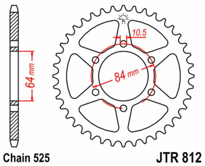 JT SPROCKETS JTץå Steel Standard Rear Sprocket 812 - 525 TS 250