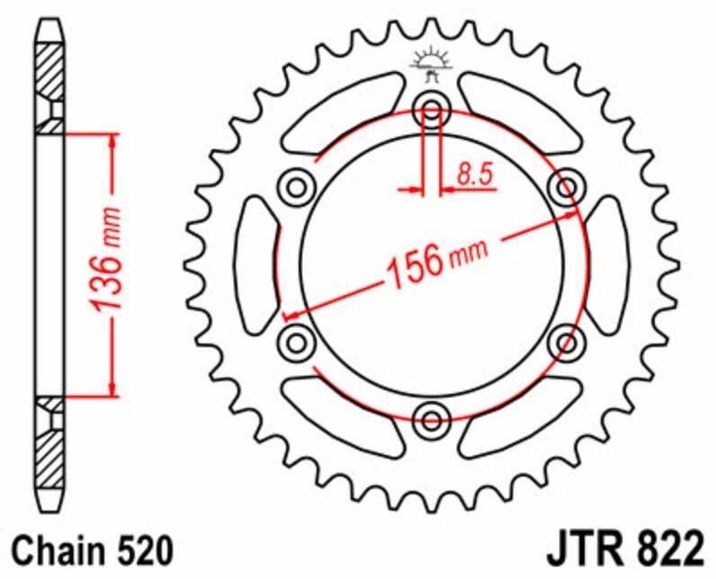 JT SPROCKETS JTスプロケット スチール製リアスプロケット スタンダード 822-520 250 EC 300 450 TE TXC 510 TC DR250 SE-P、R Off Road Australia仕様 GASGAS ガスガス HUSQVARNA ハスクバーナ SUZUKI スズキ ドリブンスプロケット・リアスプロケット 駆動系