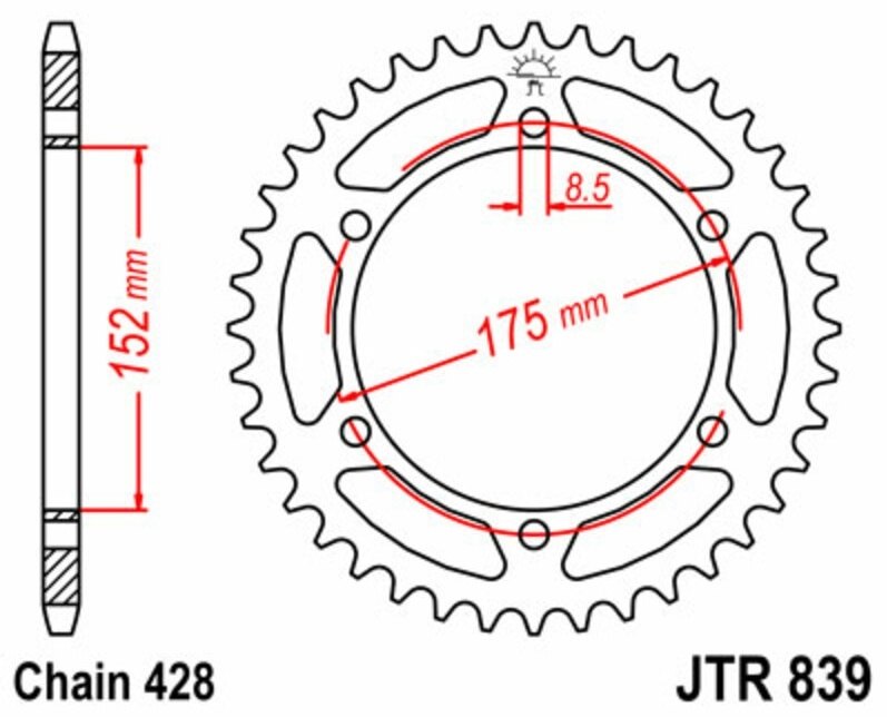 JT SPROCKETS JTץå Steel Standard Rear Sprocket 839 - 428 DT 125 RE TDR 125 VITY 125 WR 125 R WR 125 X