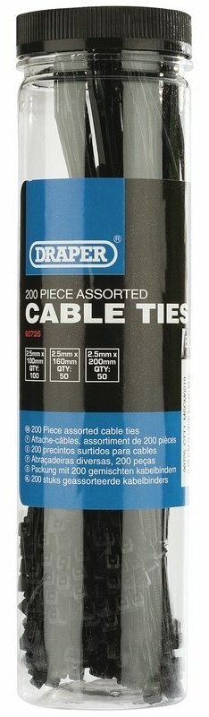 DRAPER ドラッパー ナイロンケーブルタイ マルチサイズ ブラック 200点入り 結束バンド・インシュロック・タイラップ スイッチ・ハーネス関係 電装系