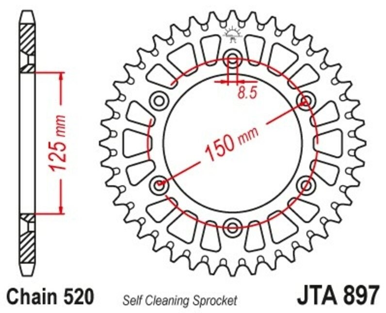 JT SPROCKETS JTスプロケット アルミ製超軽量セルフクリーニング式リアスプロケット 897 - 520 FC 450 HUSQVARNA ハスクバーナ ドリブンスプロケット・リアスプロケット 駆動系