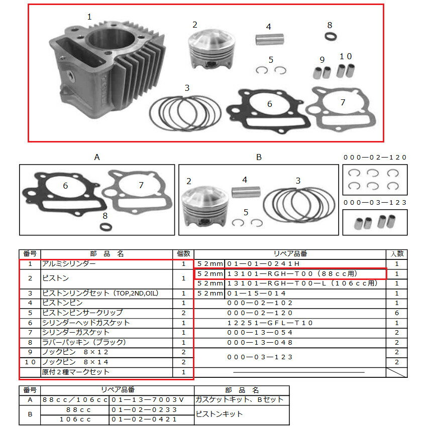 SP武川 SPタケガワ シリンダーキット88cc モンキー HONDA ホンダ ボアアップキット エンジンパーツ エンジン