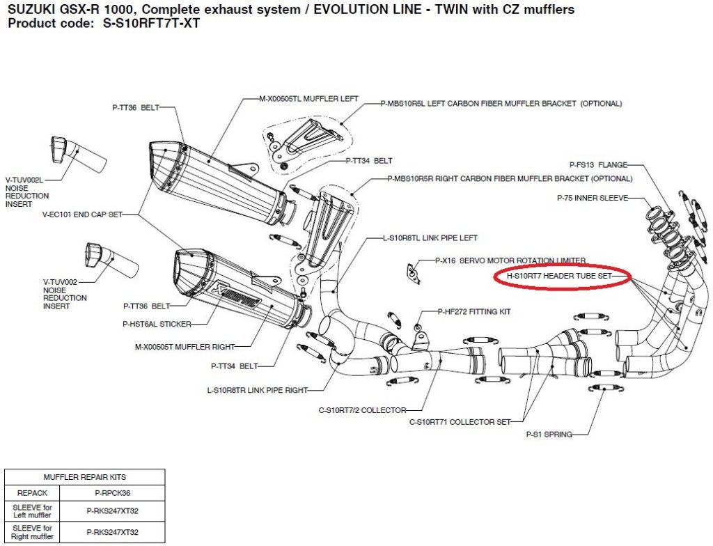 AKRAPOVIC アクラポビッチ H-S10RT7 header tube set GSX-R1000 SUZUKI スズキ エキゾーストパイプ マフラー
