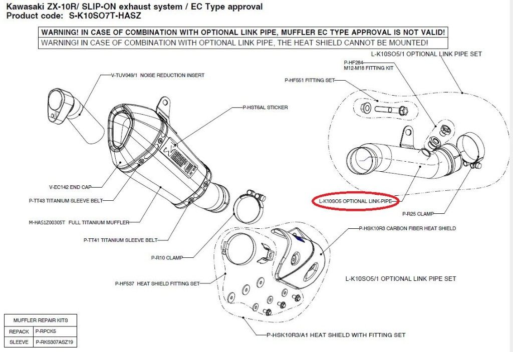 AKRAPOVIC アクラポビッチ L-K10SO5 optional link-pipe ZX-10R KAWASAKI カワサキ