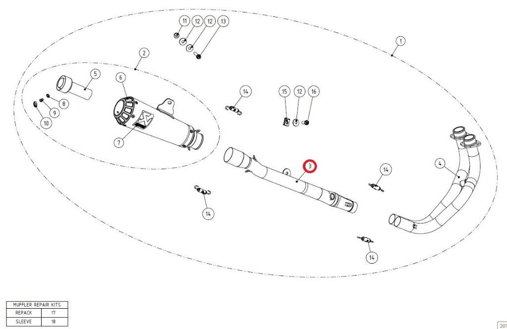 AKRAPOVIC アクラポビッチ 【リペアパーツ】L-Y2R1 link pipe SS MT-03 YZF-R25 YZF-R3 YAMAHA ヤマハ エキゾーストパイプ マフラー(2.0)
