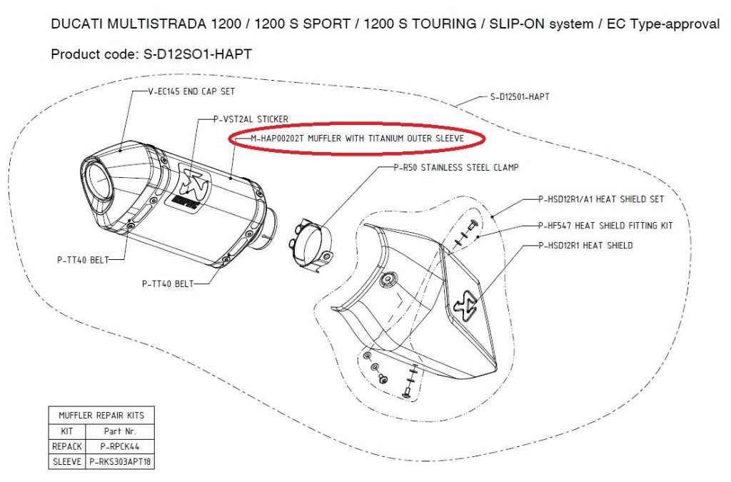 AKRAPOVIC アクラポビッチ 【リペアパーツ】M-HAP00202T muffler with titanium outer sleeve MULTISTR..