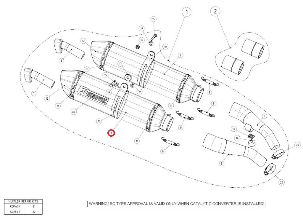 AKRAPOVIC アクラポビッチ 【リペアパーツ】M-HR03402TR muffler ti d FJR1300 YAMAHA ヤマハ 補修・汎用サイレンサー マフラー