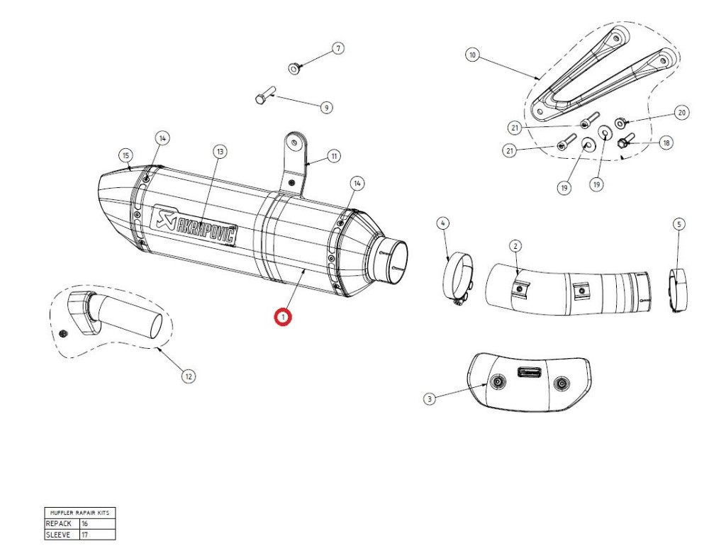 AKRAPOVIC アクラポビッチ 【リペアパーツ】M-HR04505C muffler S1000RR BMW 補修・汎用サイレンサー マフラー