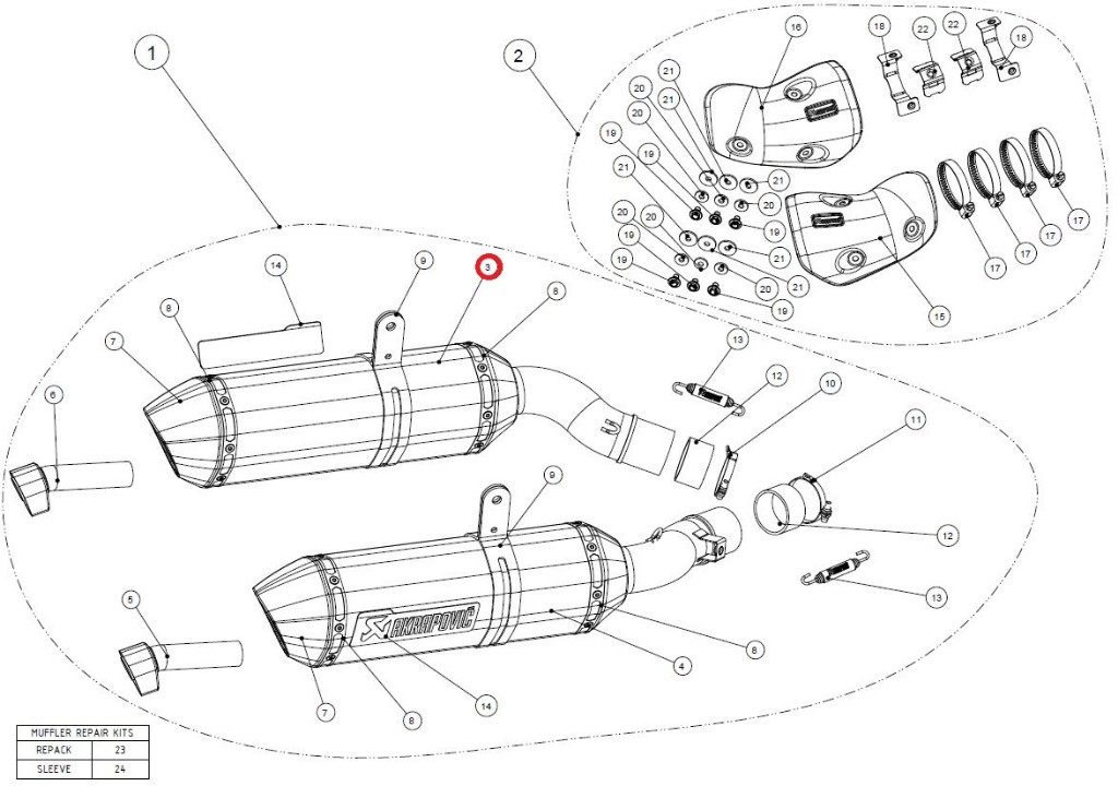 AKRAPOVIC アクラポビッチ 【リペアパーツ】M-HZ04202CL/3 muffler l ca Z1000 KAWASAKI カワサキ 補修・汎用サイレンサー マフラー
