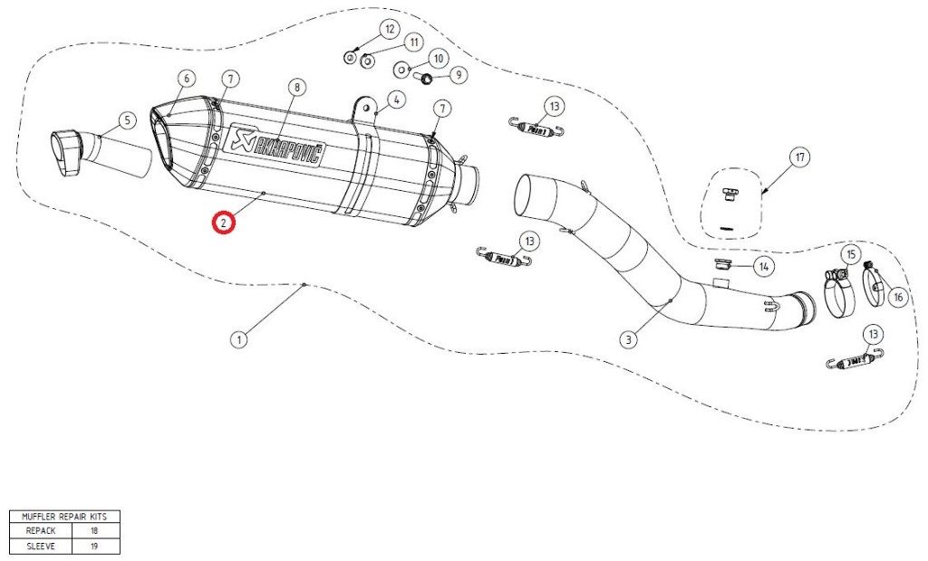 AKRAPOVIC アクラポビッチ 【リペアパーツ】M-Z01805T muffler ZX-10R KAWASAKI カワサキ 補修・汎用サイレンサー マフラー