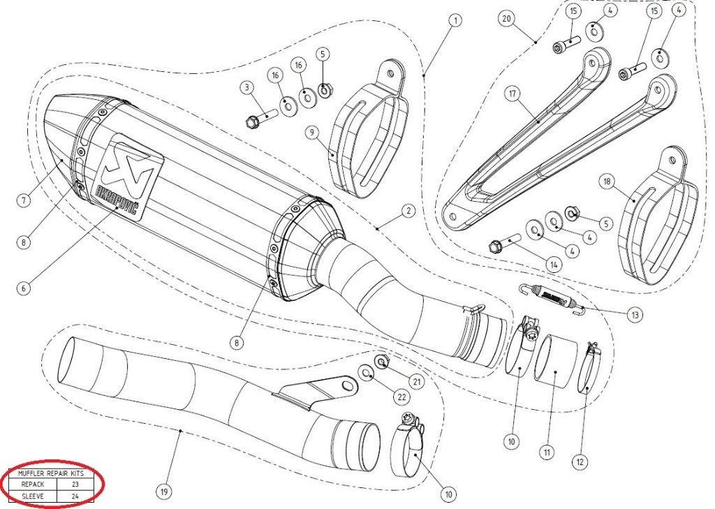 AKRAPOVIC アクラポビッチ 【リペアパーツ】P-RKS459Z300 muffler sleeve kit ZX-10R ZX-10RR KAWASAKI カワサキ その他マフラーオプション・補修部品 マフラー