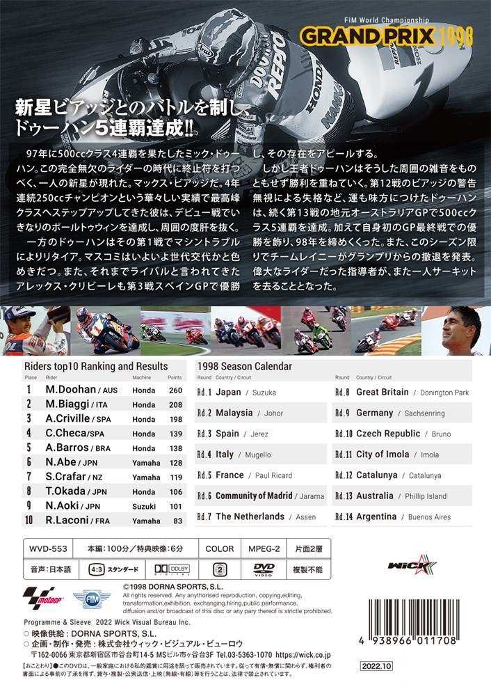 ウィック・ビジュアル・ビューロウ GRAND PRIX 1998 総集編【新価格版】 DVD・ブル...