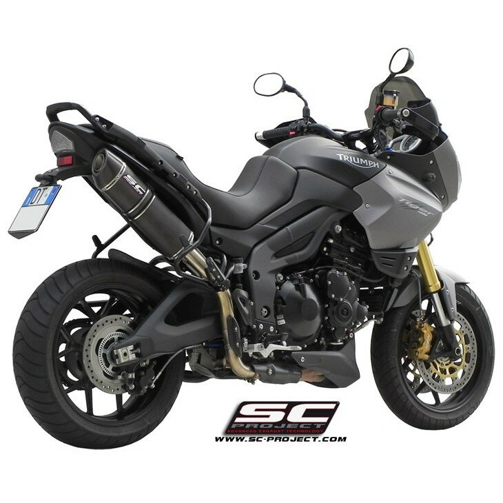 SC-PROJECT SCプロジェクト オーバル スリップオンサイレンサー 【ハイポジション】 TIGER TRIUMPH トライアンフ スリップオンマフラー サイレンサータイプ：チタンサイレンサー (カーボン製テイルエンドカバー付き)