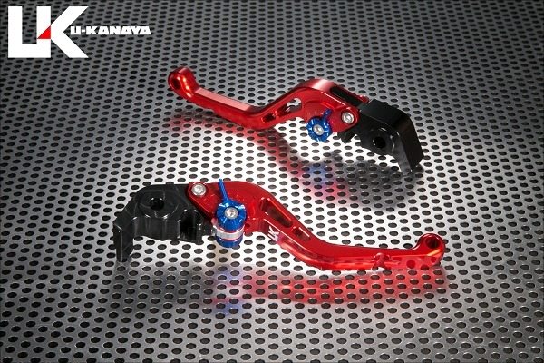 U-KANAYA ユーカナヤ スタンダードタイプ アルミビレットレバーセット KATANA SUZUKI スズキ ブレーキ・クラッチレバーセット ハンドル周辺パーツ ハンドル レバーカラー：レッド / アジャスターカラー：ブルー / レバータイプ：ショート(レバー部全長：約143mm)(2)