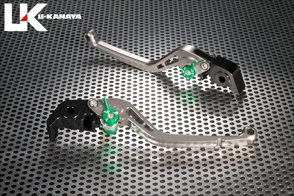 U-KANAYA ユーカナヤ スタンダードタイプ アルミビレットレバーセット Z H2 SE KAWASAKI カワサキ ブレーキ・クラッチレバーセット ハンドル周辺パーツ ハンドル レバーカラー：チタンカラー / アジャスターカラー：グリーン / レバータイプ：ロング(レバー部全長：約173mm)