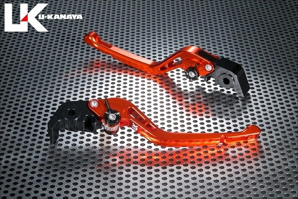 U-KANAYA ユーカナヤ GPタイプ アルミビレットレバーセット Z H2 SE KAWASAKI カワサキ ブレーキ・クラッチレバーセット ハンドル周辺パーツ ハンドル レバーカラー：オレンジ / アジャスターカラー：グリーン / レバータイプ：ロング(レバー部全長：約173mm)