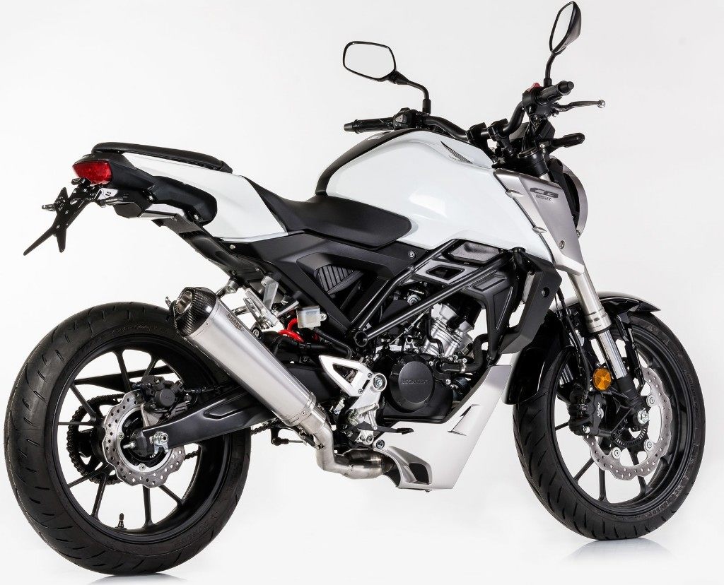 SHARK シャーク DSX-7 コンプリートエキゾーストシステム (1-1) CB125R CB150R HONDA ホンダ フルエキゾーストマフラー マフラー material：brushed stainless steel／carbon(color：silver)