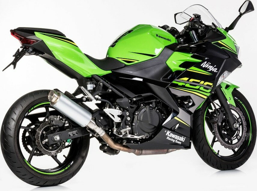 Mufflers - HURRIC フリック TECエキゾーストスーパーショート1スリップ(2-1) Ninja 400 Z400 KAWASAKI カワサキ スリップオンマフラー マフラー material：polished aluminium(color：silver)