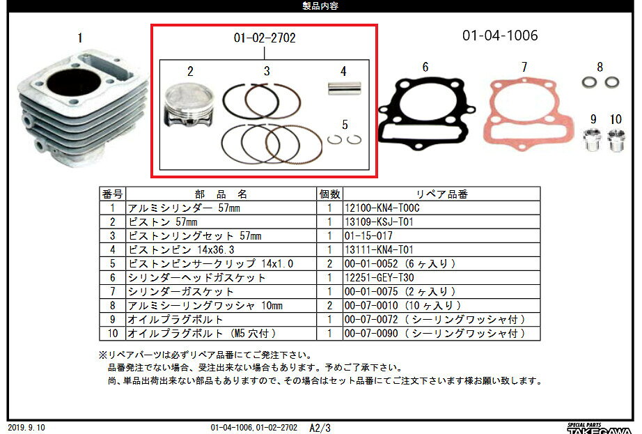 SP武川 SPタケガワ ピストンキット(SUPERHEADステージ-3) ピストン エンジンパーツ エンジン